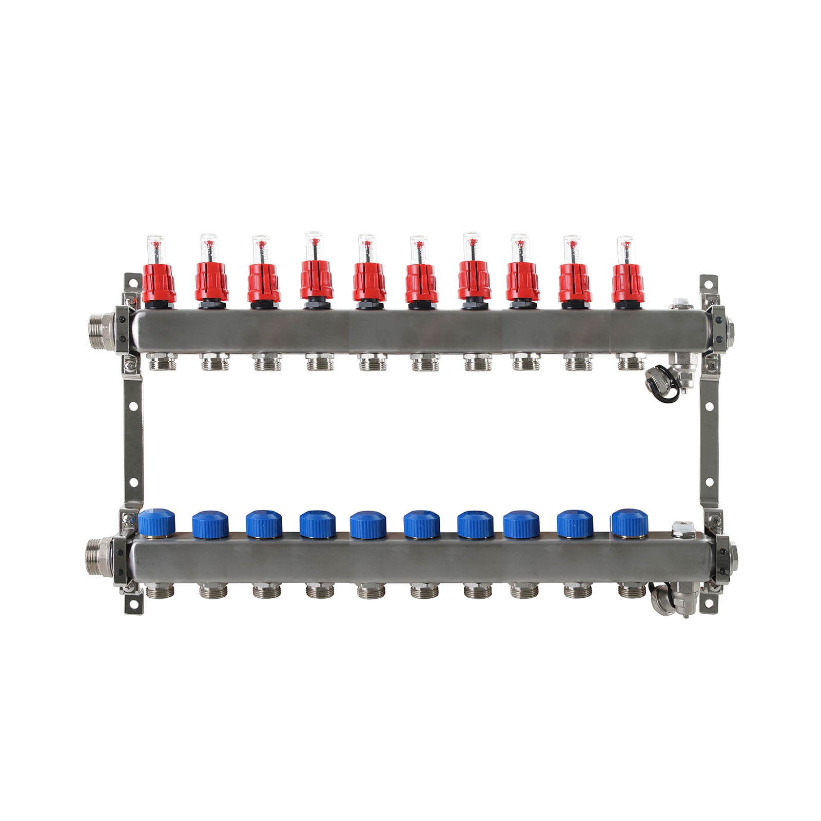 10-fach Heizkreisverteiler Edelstahl mit Durchflussanzeige