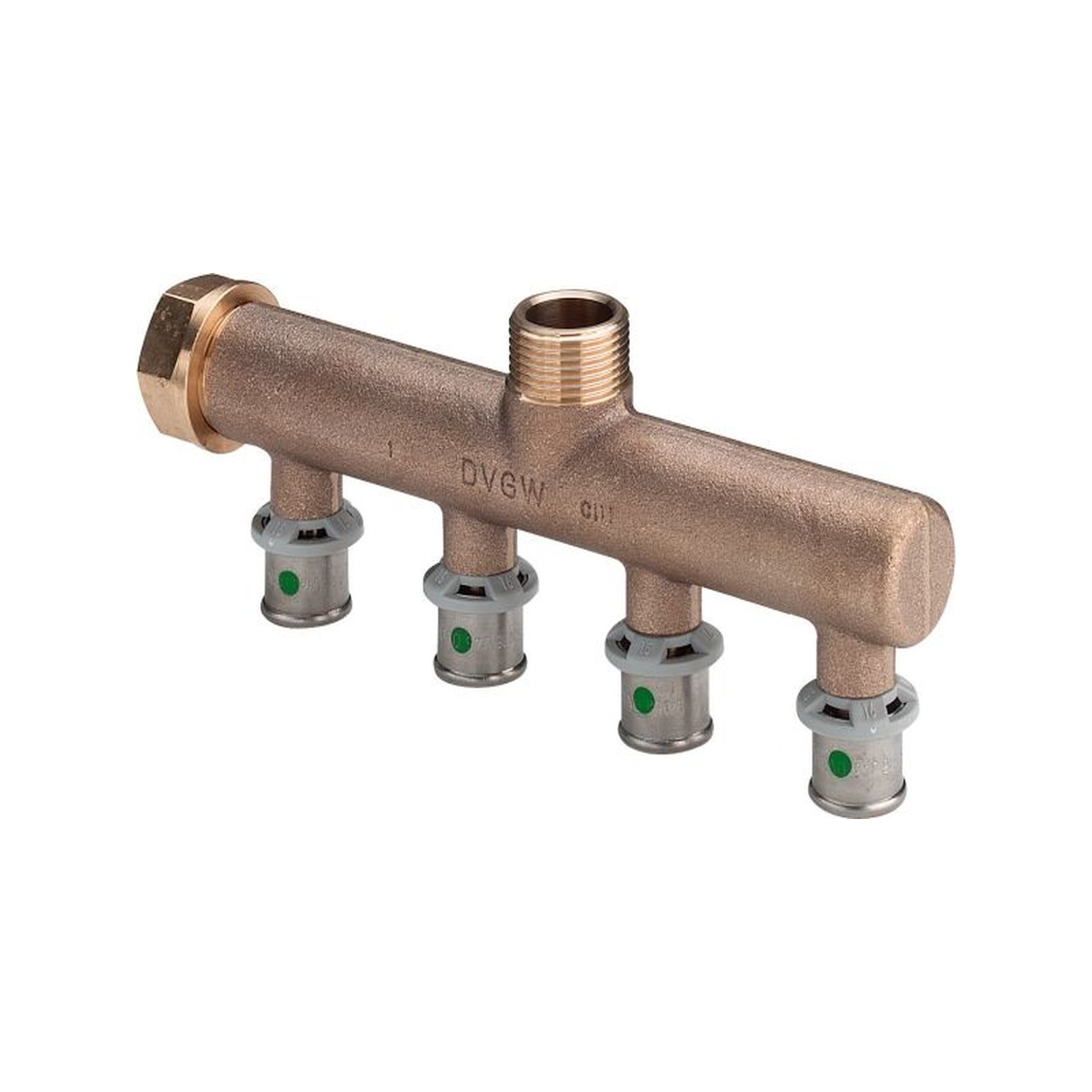 Viega Pressfitting Sanfix P Verteiler 2126.05 4-fach 16mm x 3/4 Zoll Rotguss SC-Contur 309268