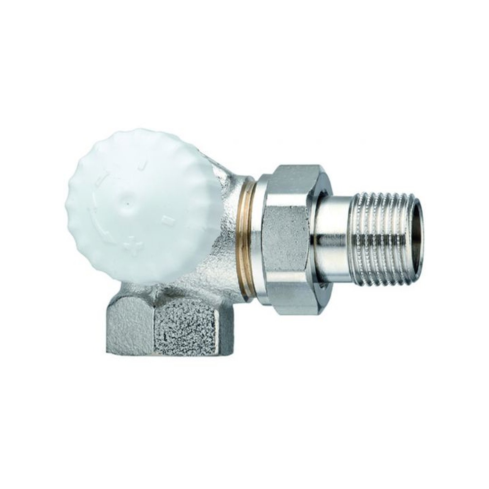 Heimeier Thermostatventil V-Exakt II Winkeleck links 1/2 Zoll Rotguss vernickelt Voreinstellung 3713-02.000