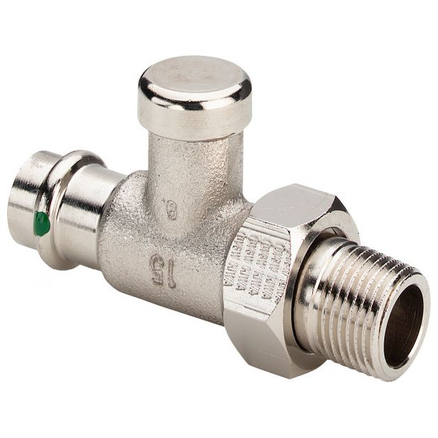 Viega Sanpress Ruecklaufverschraubung 2272.2 1-2x15 Durchgangsform Rotguss vernickelt absperrbar 326364