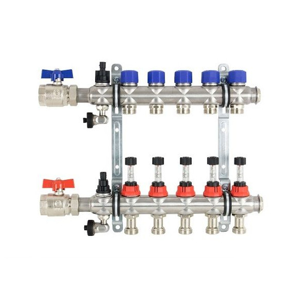 STRAWA Fussbodenheizung Anschlussverteiler e-class 63 SFEE 1-Zoll KH 12 Heizkreise Durchflussanzeiger 51-306312