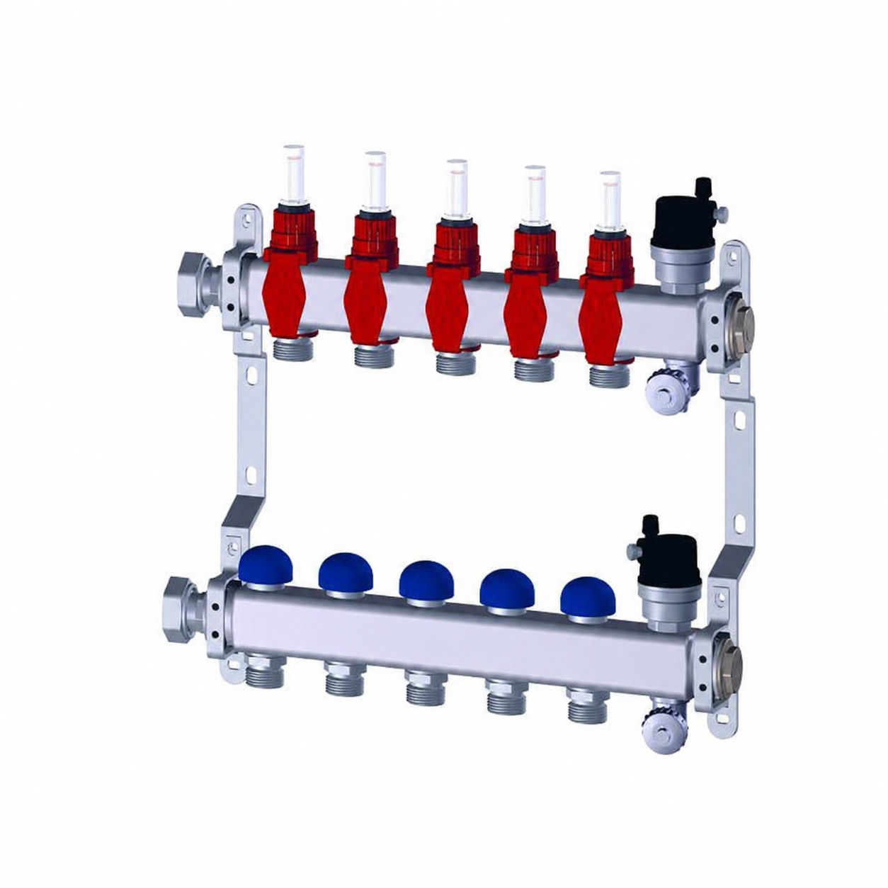 Purmo Premium line Heizkreisverteiler 5 Kreise Edelstahl Durchflussmengenmesser FBWMSST0540142P