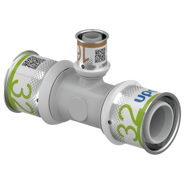 Uponor Fitting S-Press PLUS T-Stueck reduziert PPSU 32-16-32 Edelstahl Presshuelse 1039958