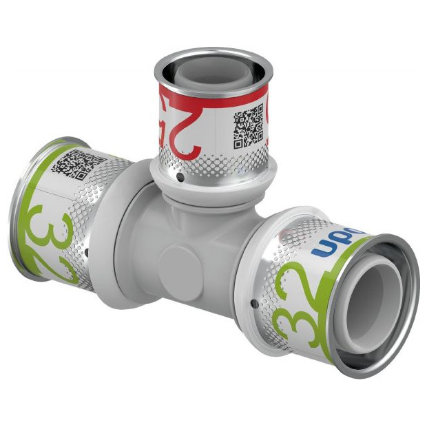 Uponor Fitting S-Press PLUS T-Stück reduziert PPSU 32-25-32 Edelstahl Presshülse 1039961