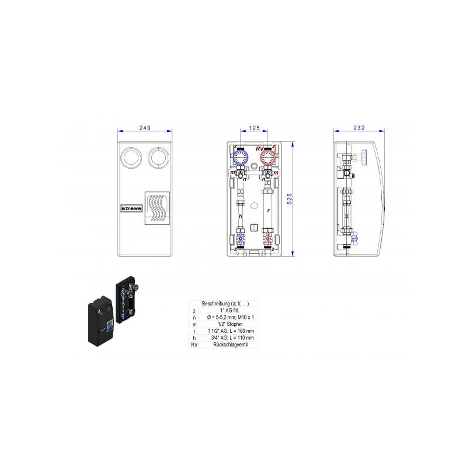 Strawa strawi 125-25 Aufbaugruppe MK0-180 Heizkreis ohne Pumpe 7211000