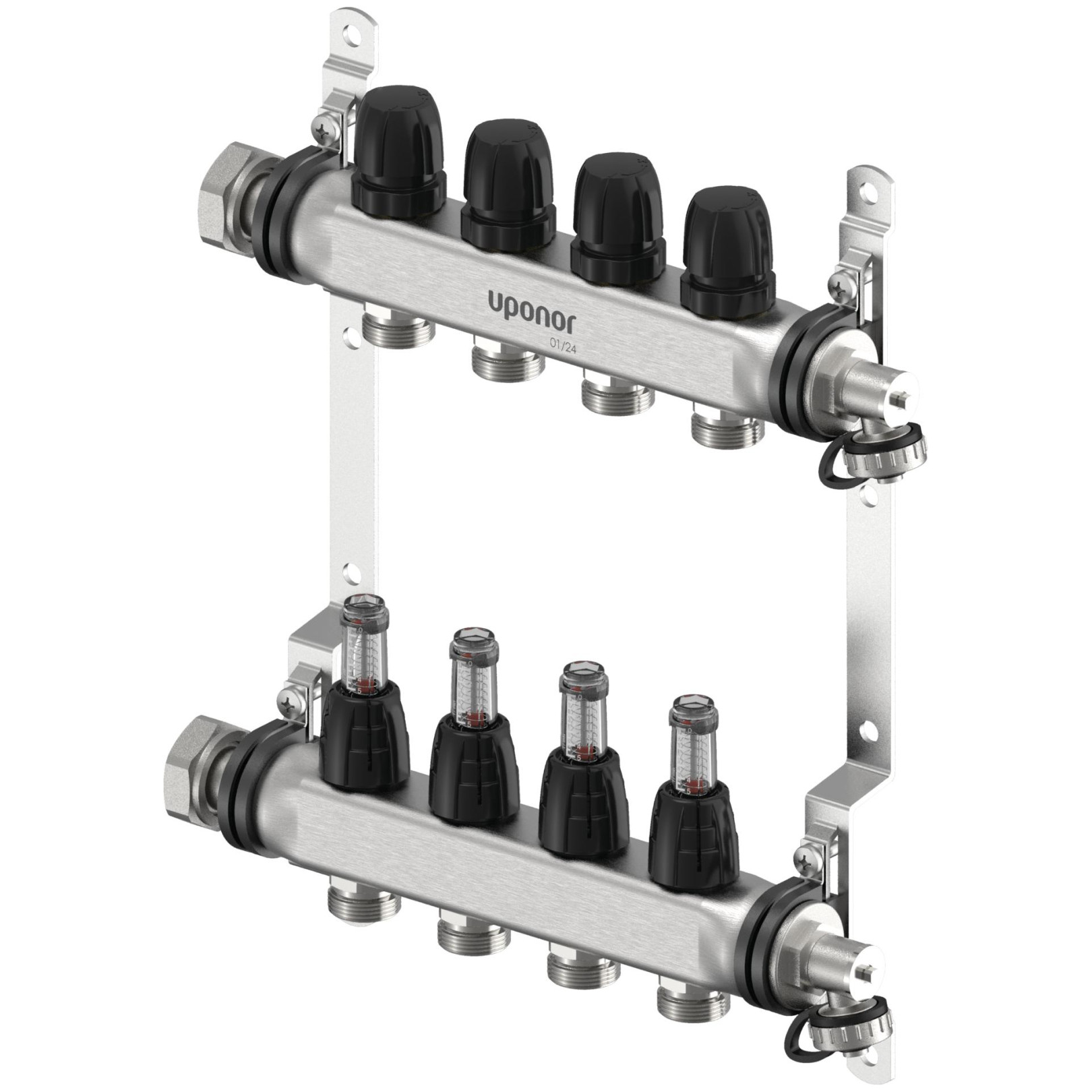 Uponor Fussbodenheizung Verteiler Vario S FM 4xG3-4 Euro G1 Edelstahl integrierte Ventile 1140835