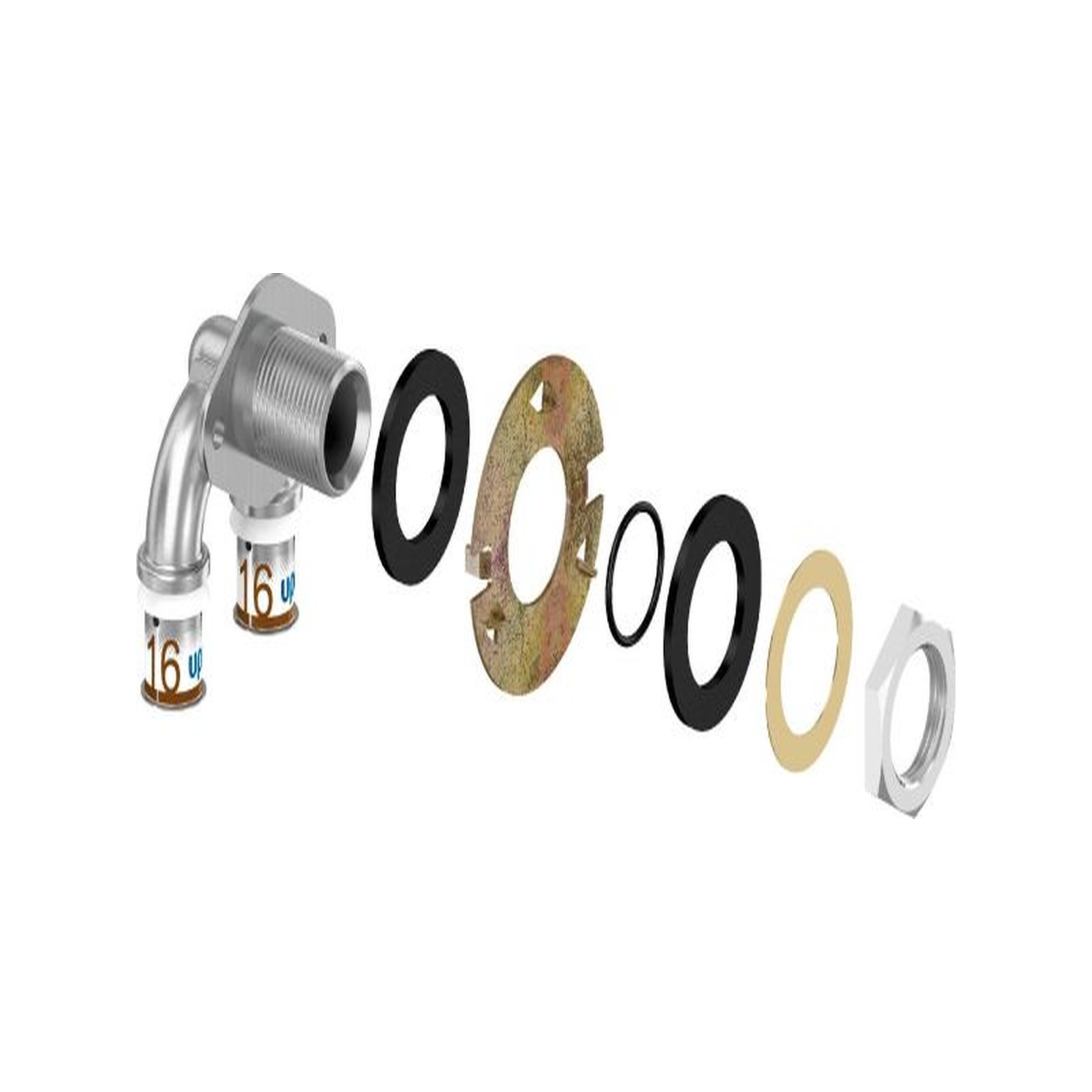 Uponor S-Press PLUS U-Wanddurchführung Eck LWC 16mm DN15 1/2 Zoll IG Edelstahlpresshülse 1070655