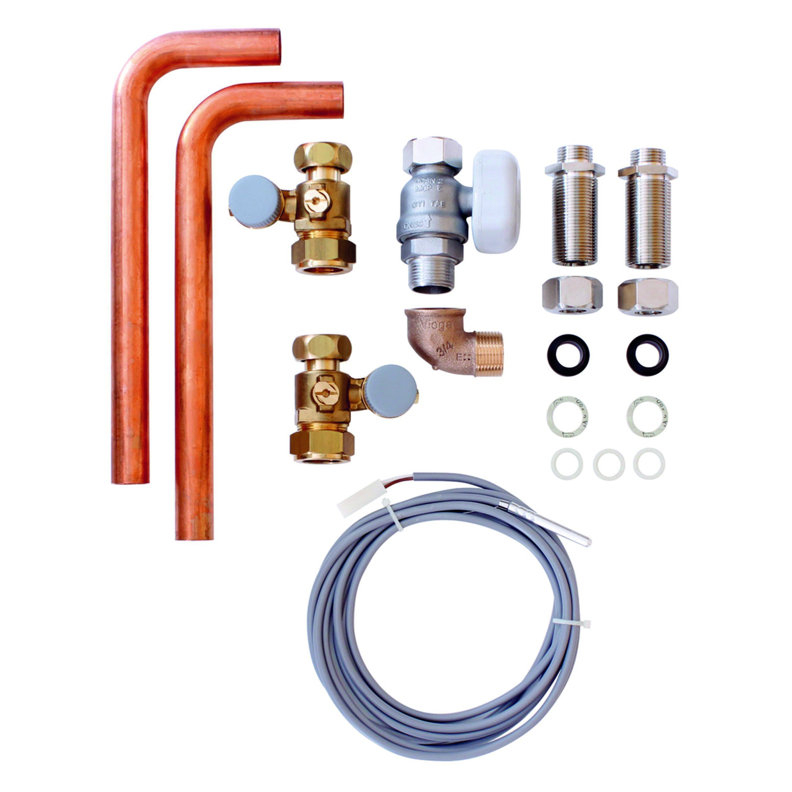 Vaillant VC-Speichernachrüstsatz AP/UP Speicherfühler heizungsseitige Verrohrung 22x1.5 mm Wartungshähne Gashahn R 3/4 Quetschverschraubung 0020201898