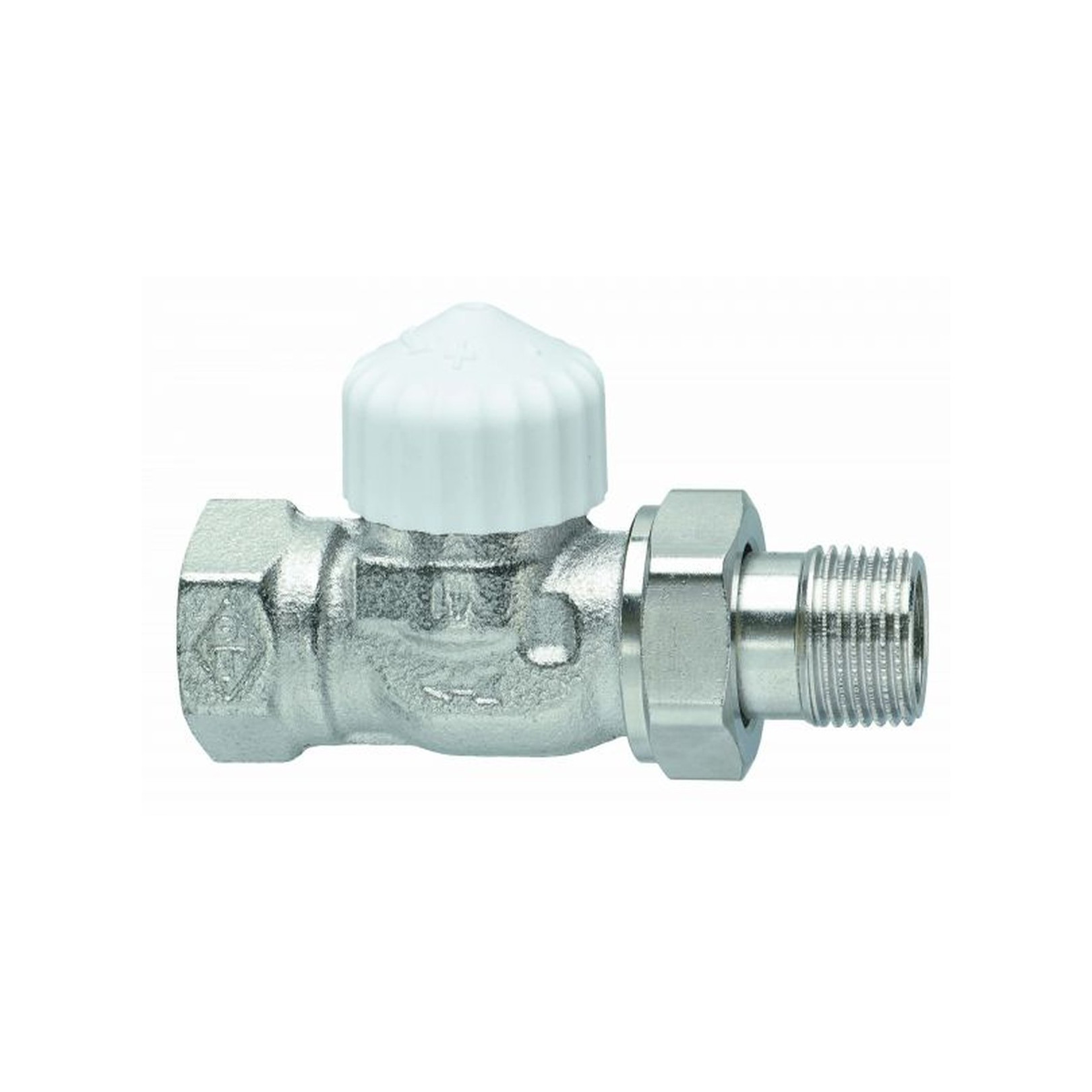 Heimeier Thermostatventil V-exact II Durchgang DN15 1/2 Zoll umgekehrter Fluss Rotguss vernickelt 9104-02.000