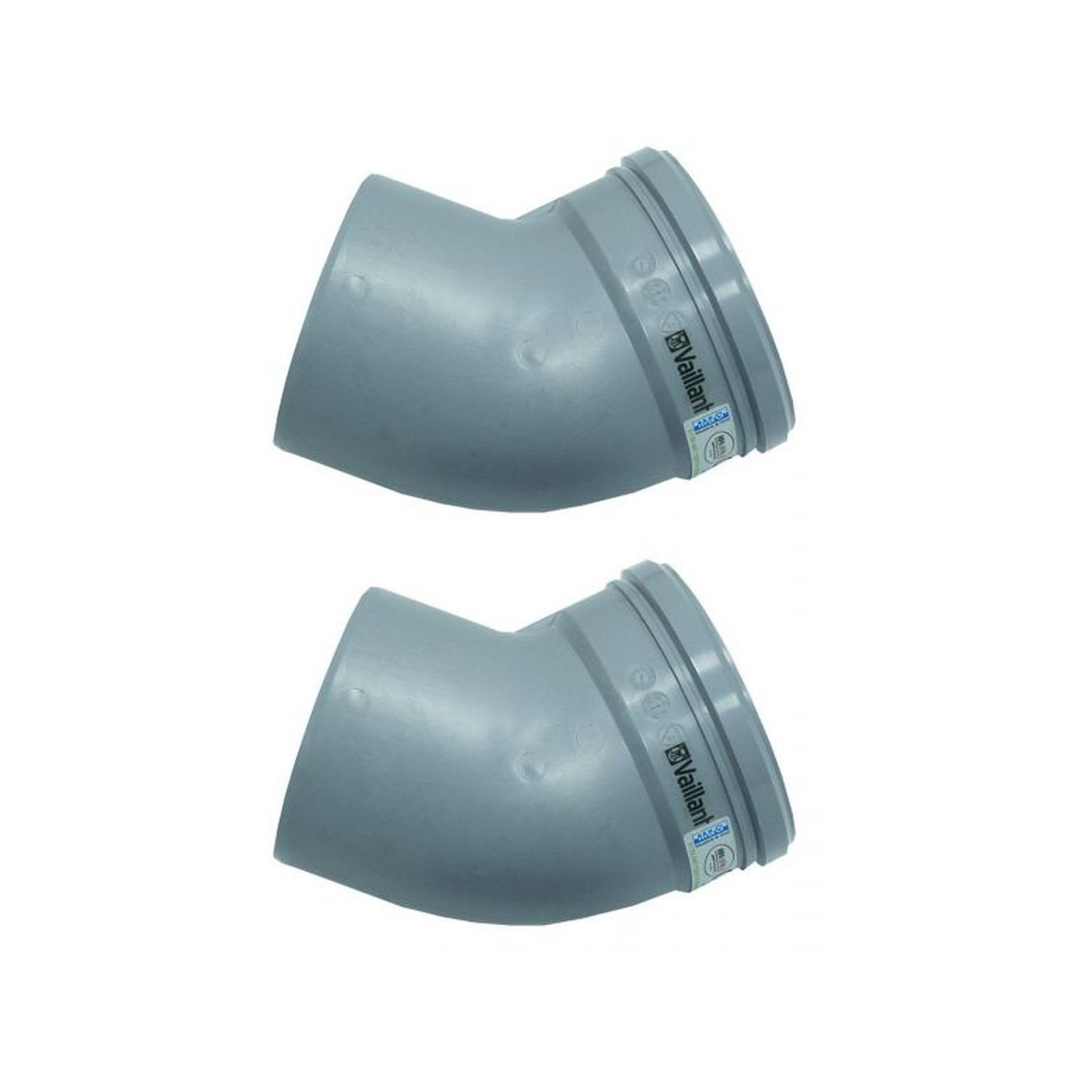 Vaillant Bogen 45 Grad 2 Stück 130 PP starre Abgasleitung Kunststoff 0020042766