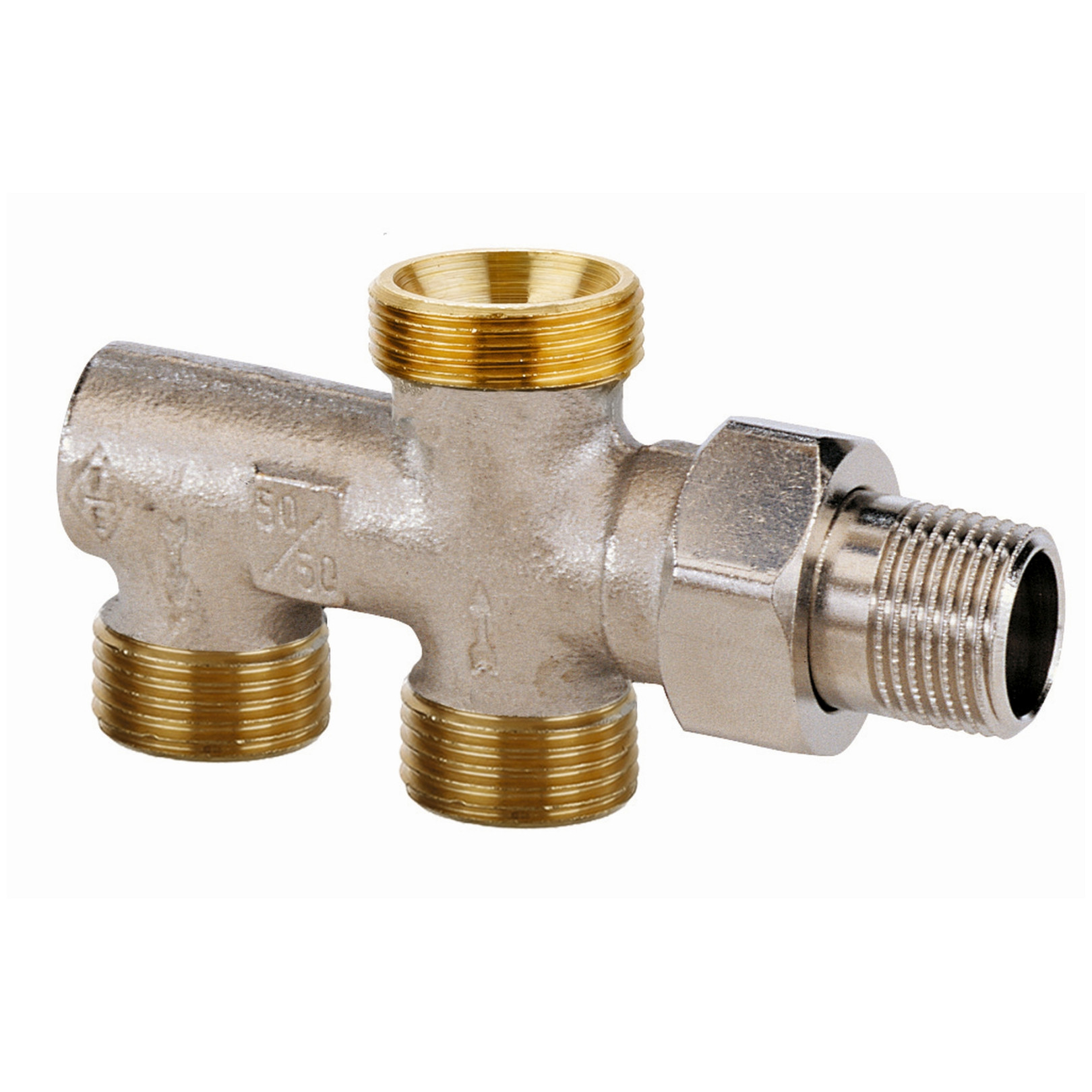 Heimeier Einrohrverteiler Duolux 3802-02.000 DN 15 50/50 ohne Absperrung Rotguss vernickelt 3802-02.000