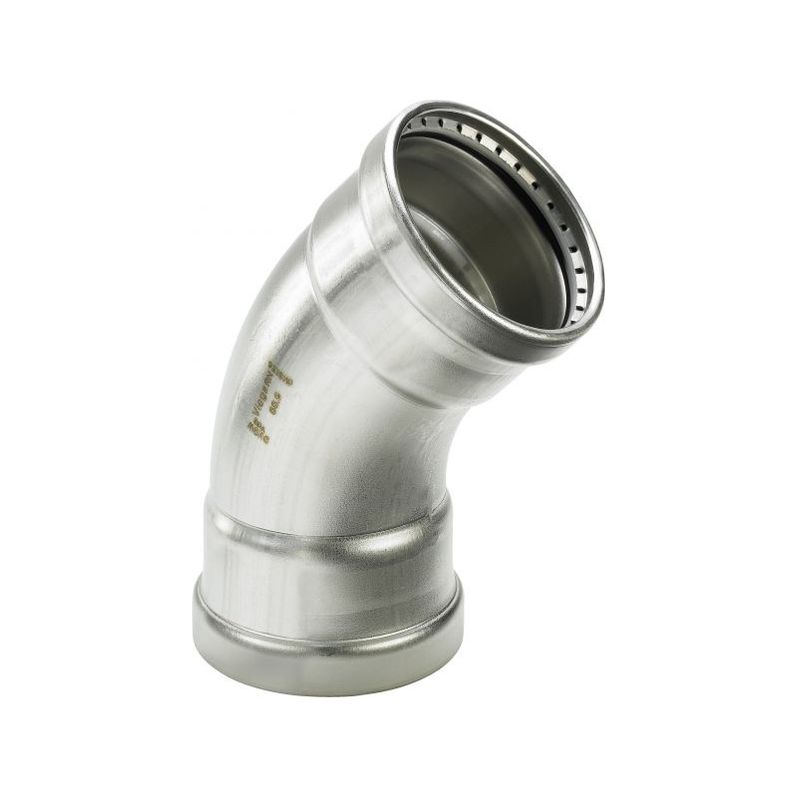 Viega Sanpress Inox XL-Bogen 45 Grad 76,1 mm Edelstahl SC-Contur EPDM-Dichtelemente 482657 Bogen SANPRESS INOX 45G.2326 XL 482671 108,0mm, aus nichtrostendem Stahl