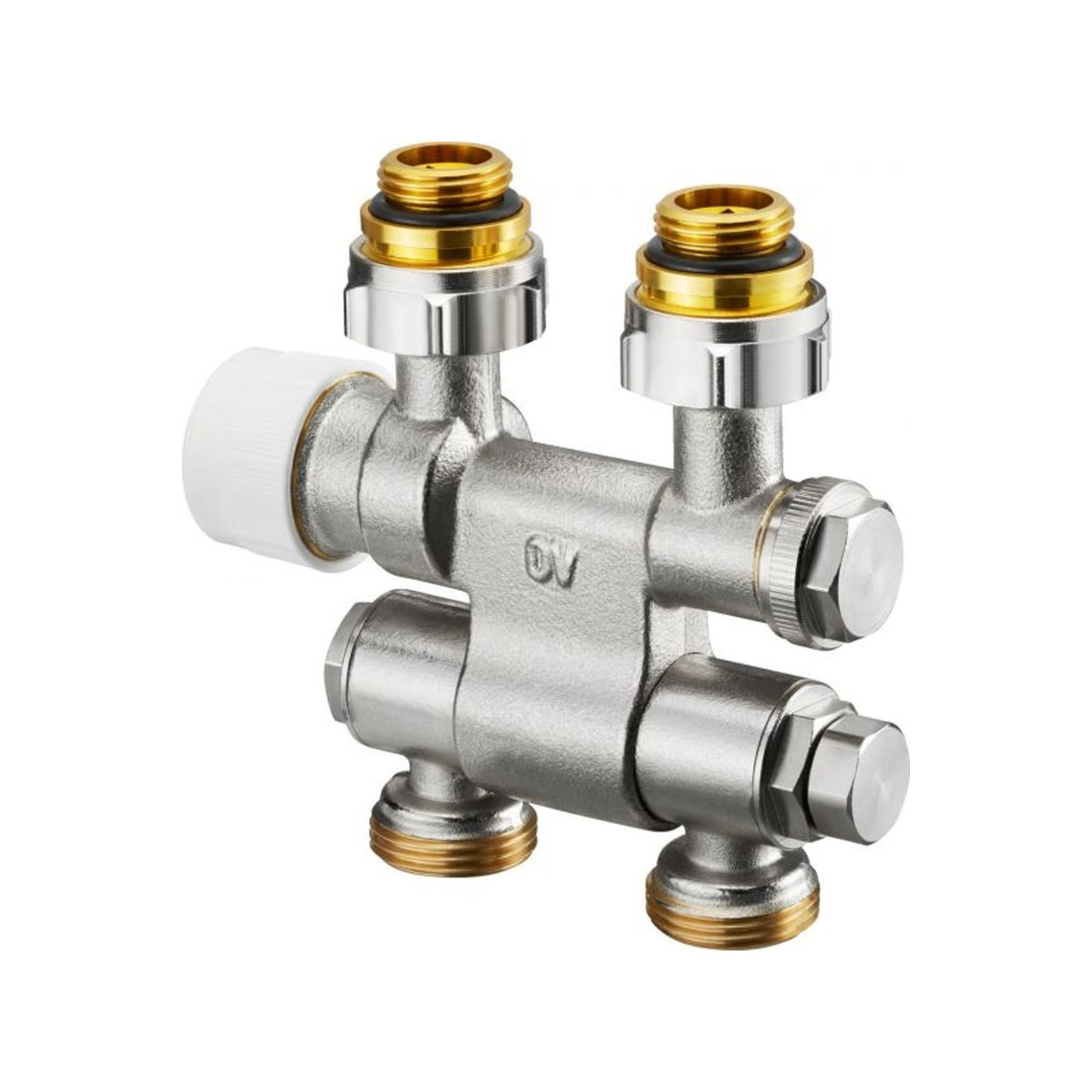 Oventrop Anschlussarmatur Multiblock TF G 1/2 AG G 3/4 AG Ein-Zweirohrarmatur Messing vernickelt schwenkbar 1184035