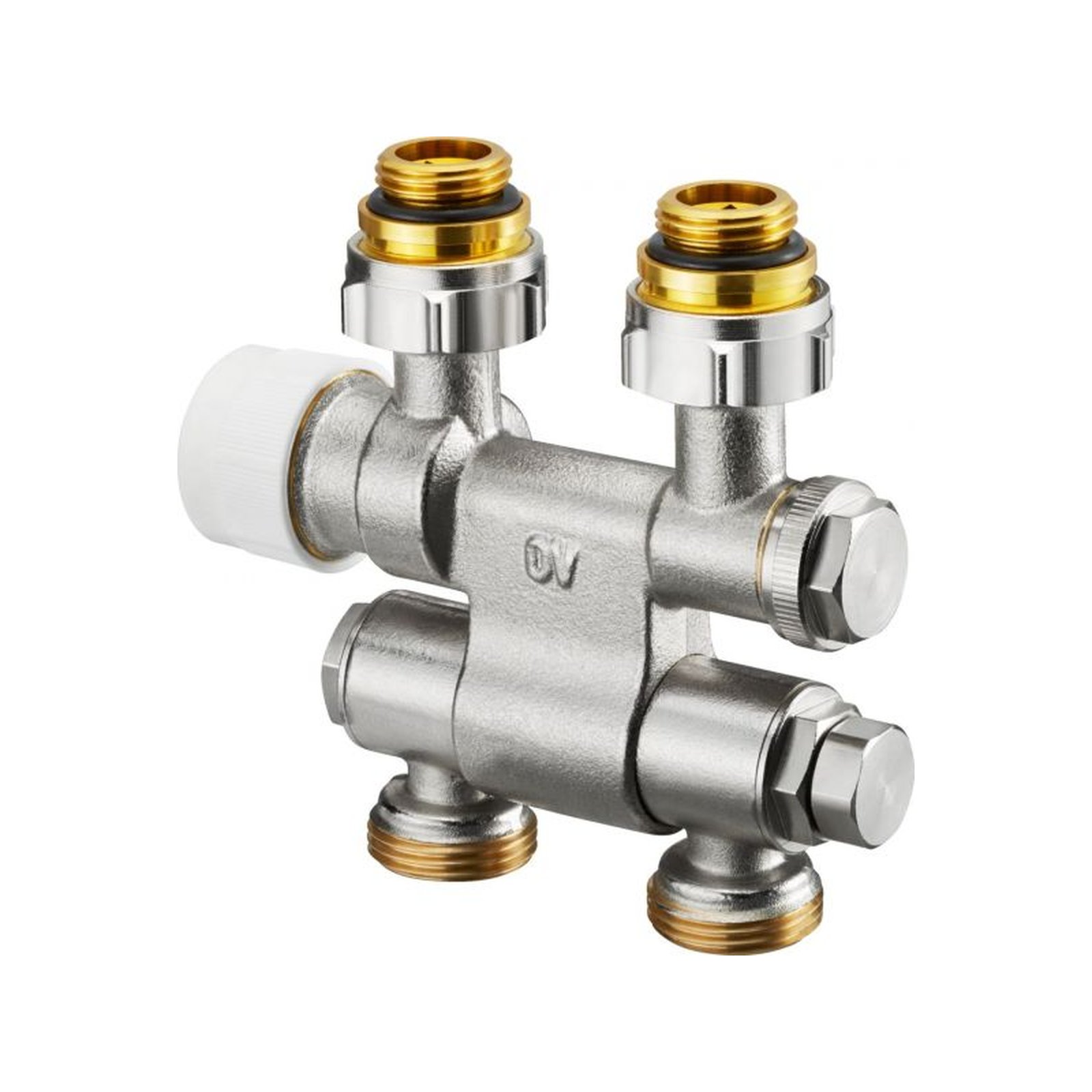 Oventrop Anschlussarmatur Multiblock TF G 1/2 AG G 3/4 AG Ein-Zweirohrarmatur Messing vernickelt schwenkbar 1184035