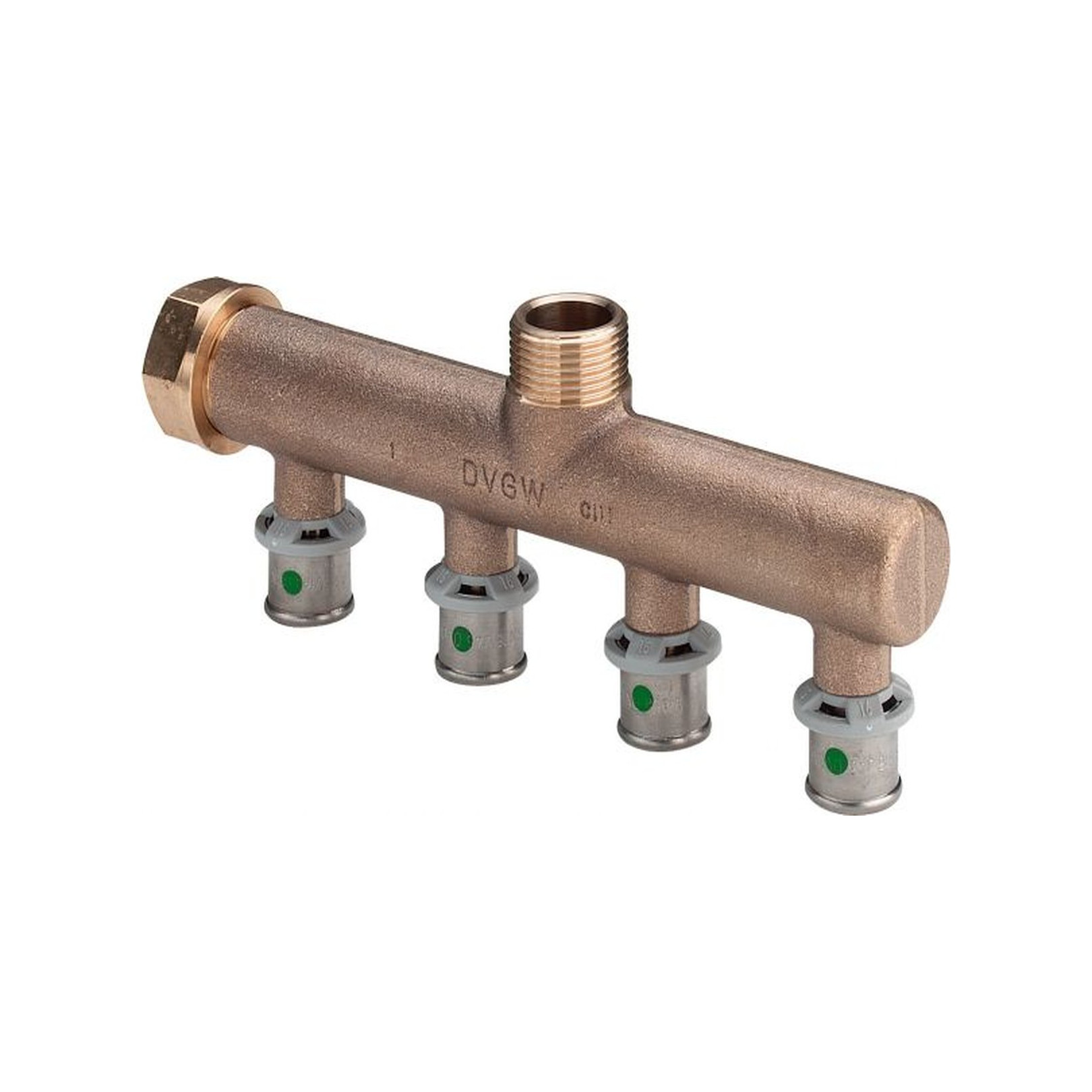 Viega Pressfitting Sanfix P Verteiler 2126.05 4-fach 16mm x 3/4 Zoll Rotguss SC-Contur 309268