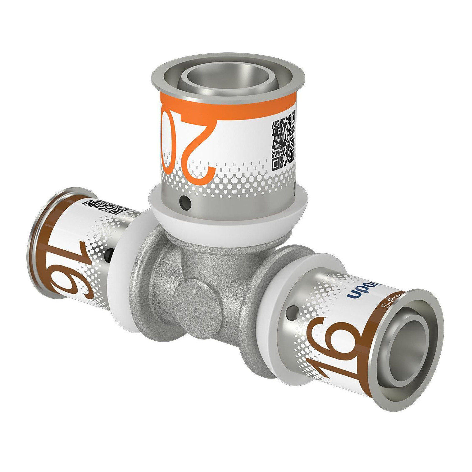 Uponor Verbundrohr Fitting S-Press PLUS T-Stück reduziert 16-20-16 Edelstahl Presshülse 1070566