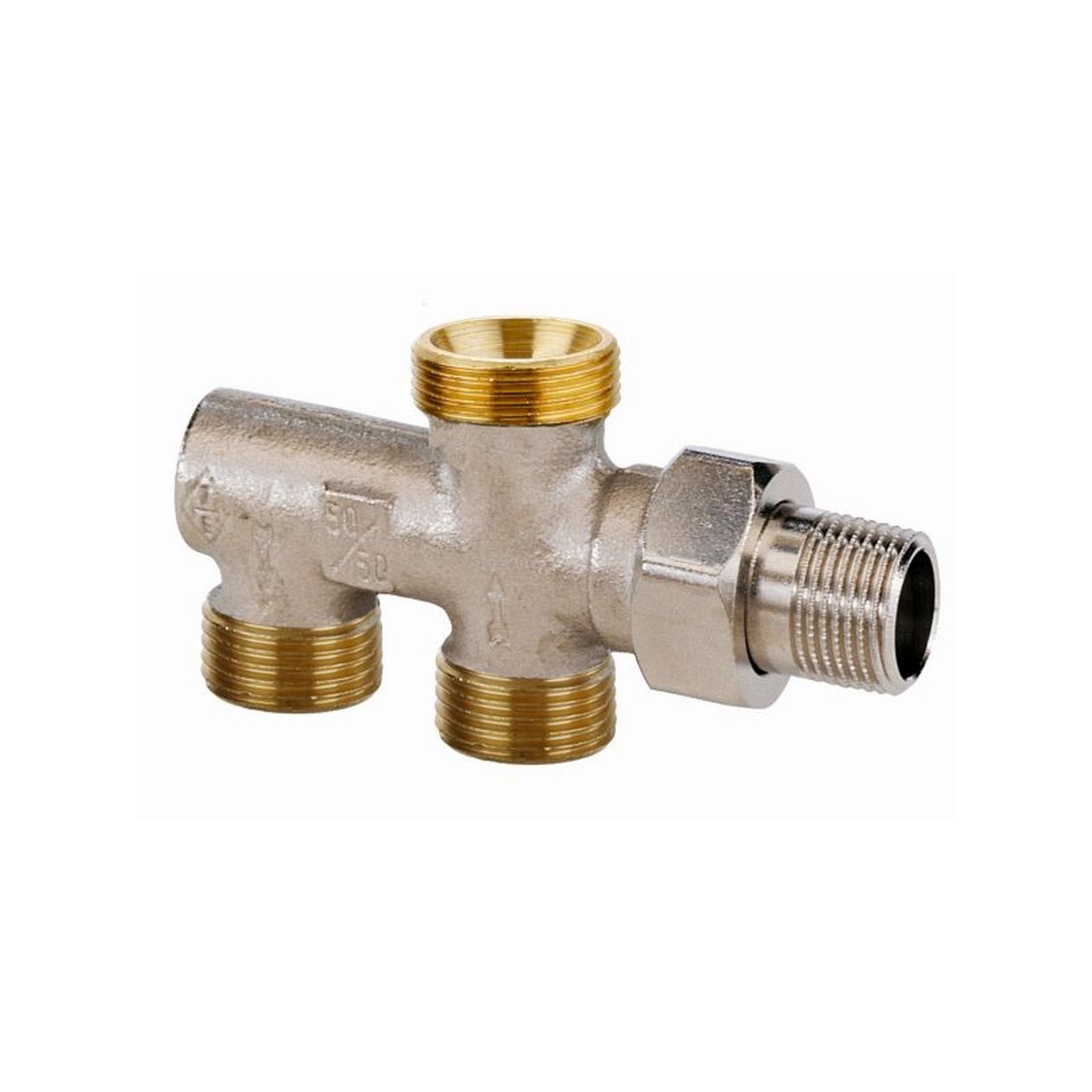 Heimeier Einrohrverteiler Duolux 3802-02.000 DN 15 50/50 ohne Absperrung Rotguss vernickelt 3802-02.000