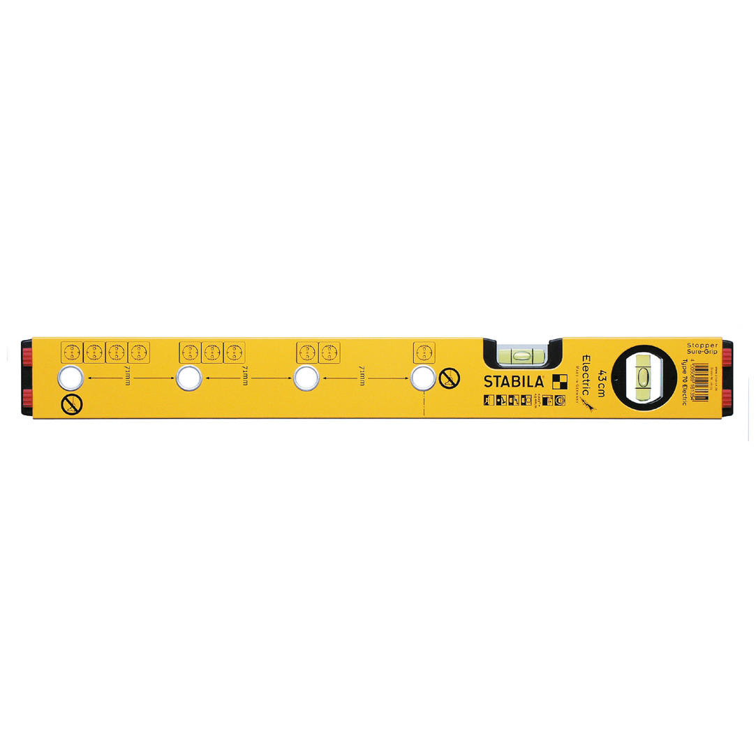STABILA Wasserwaage Elektriker Type 70 Electric Aluminium Rechteckprofil 43 cm 2 Libellen pulverbeschichtet 16135