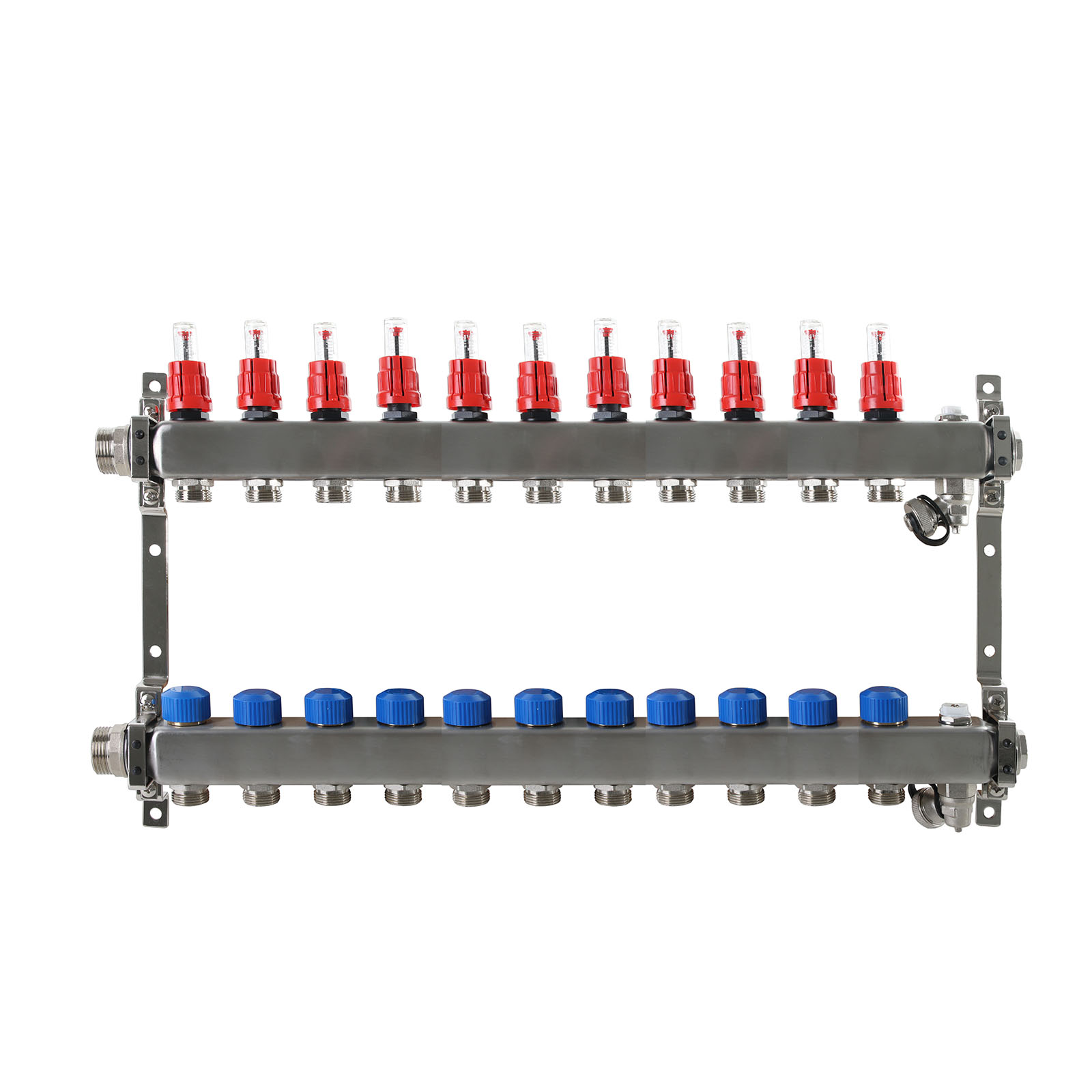 11-fach Heizkreisverteiler Edelstahl mit Durchflussanzeige