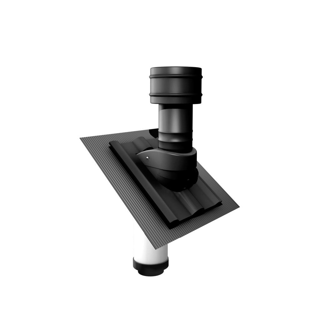 Gebavent Dachhaube Steildach Lüftung SDL 100/125 schwarz wärmegedämmt DN125 Reduzierung DN100 Dachneigung 6-60 Grad SDL100125S