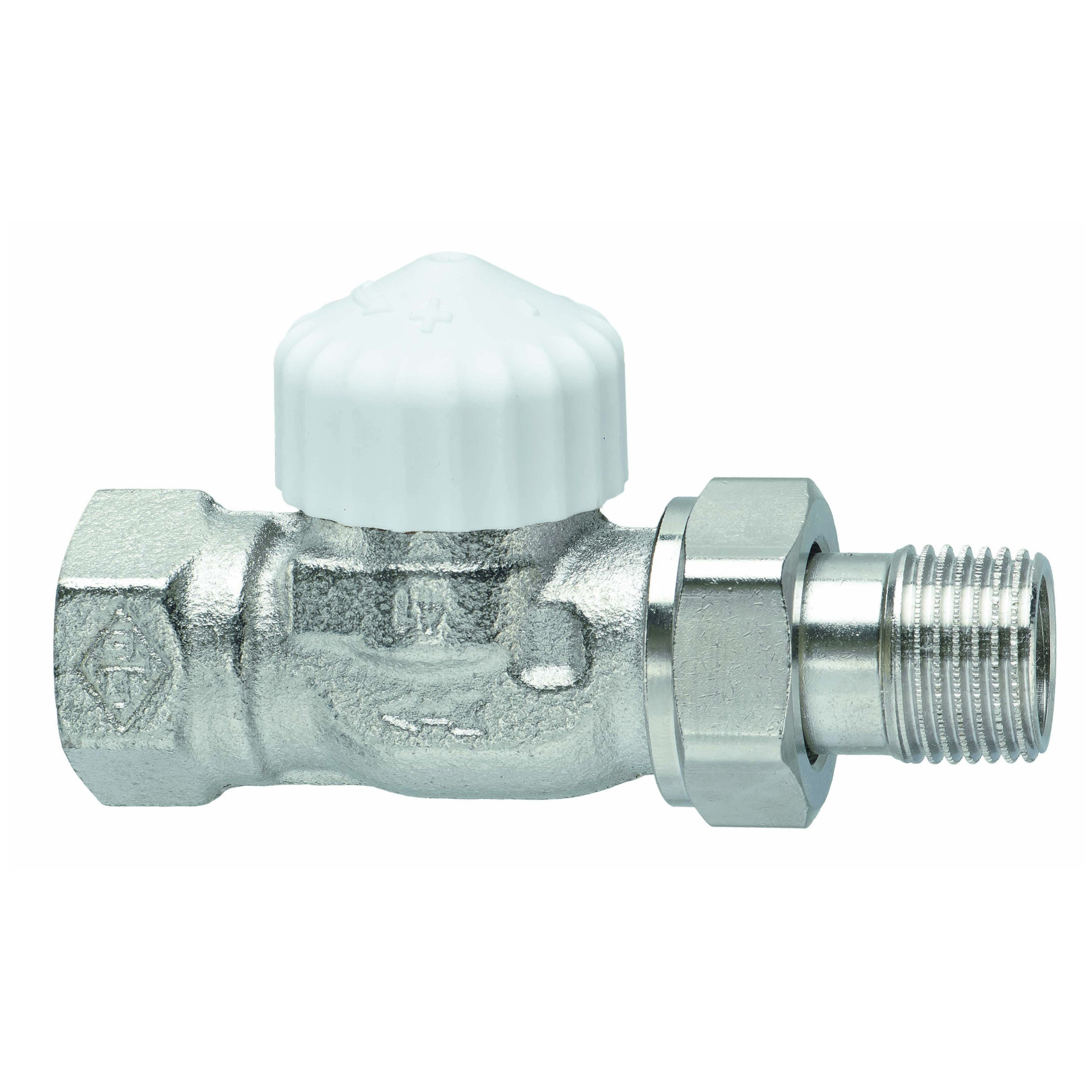 Heimeier Thermostatventil V-exact II Durchgang DN15 1/2 Zoll umgekehrter Fluss Rotguss vernickelt 9104-02.000