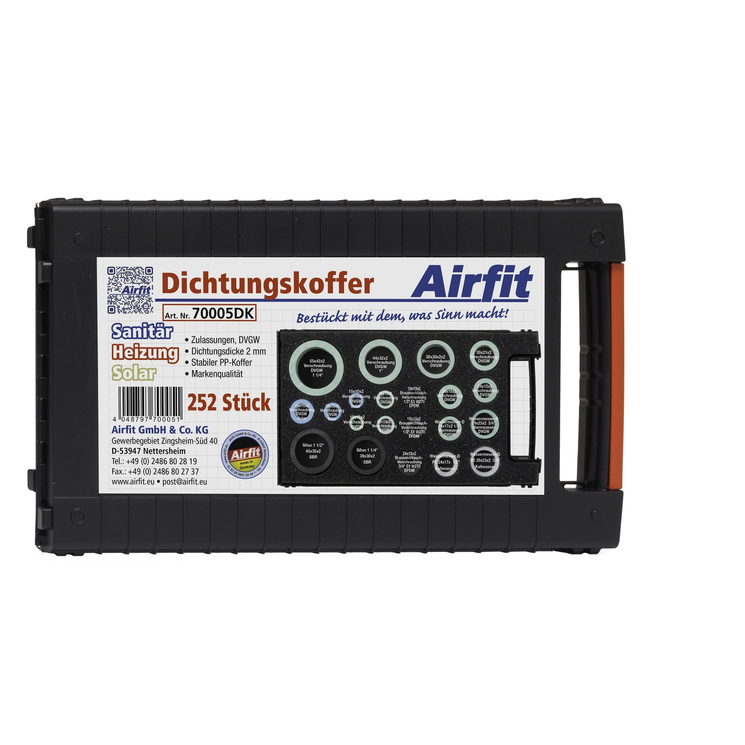 Airfit Dichtungskoffer Sanitär Heizung Solar Universal 252-teilig DVGW KTW geprüft 70005DK