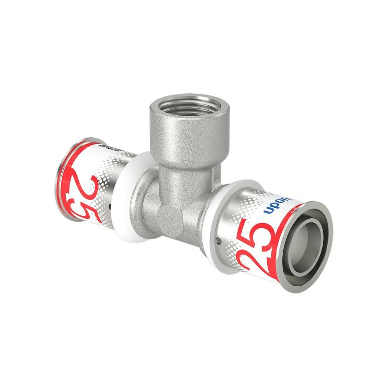 Uponor S-Press PLUS T-Stück 25 mm DN15 1/2 Zoll IG Pressfitting Messing verzinnt DVGW 1070598