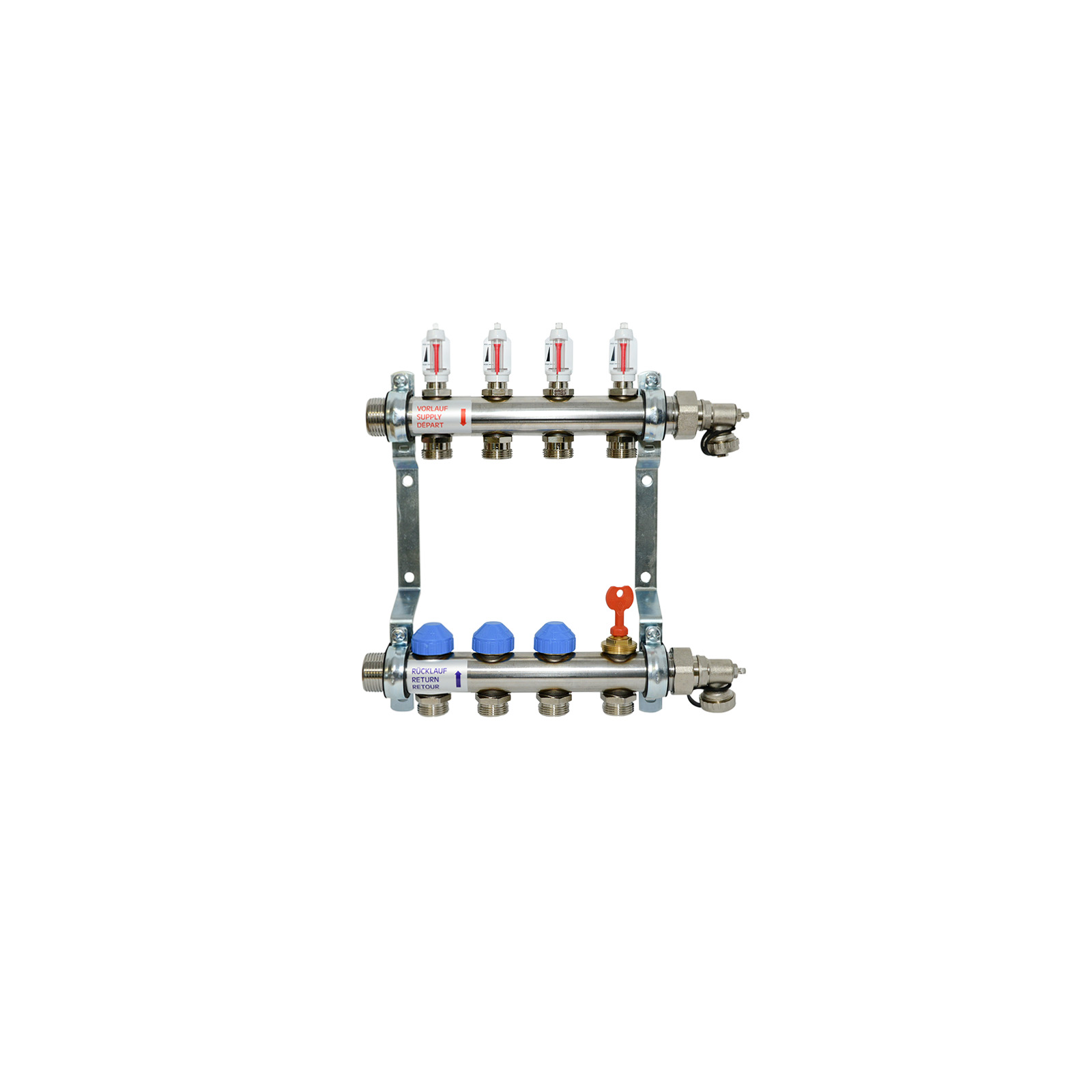4-fach Heizkreisverteiler Premium selbstregulierend mit Durchflussanzeige Edelstahl