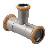 Geberit Pressfitting T-Stück Mapress Therm reduziert Edelstahl d28-18-28 CIIR Pressindikator 41210