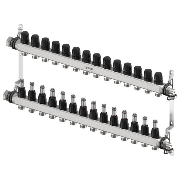 Uponor Fussbodenheizung Verteiler Vario S FM 14xG3/4 Euro G1 Edelstahl integrierte Ventile 1140845