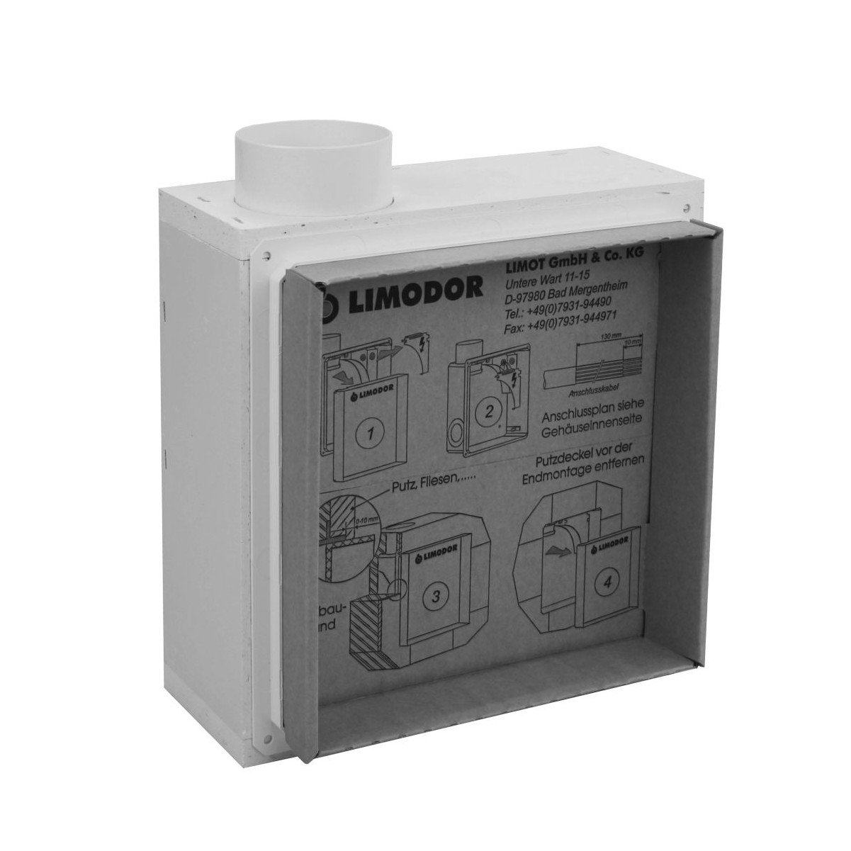 LIMODOR Unterputzkasten compact BR Ausblasstutzen DN80 seitlich Brandschutz K30 Rückschlagklappe 81000