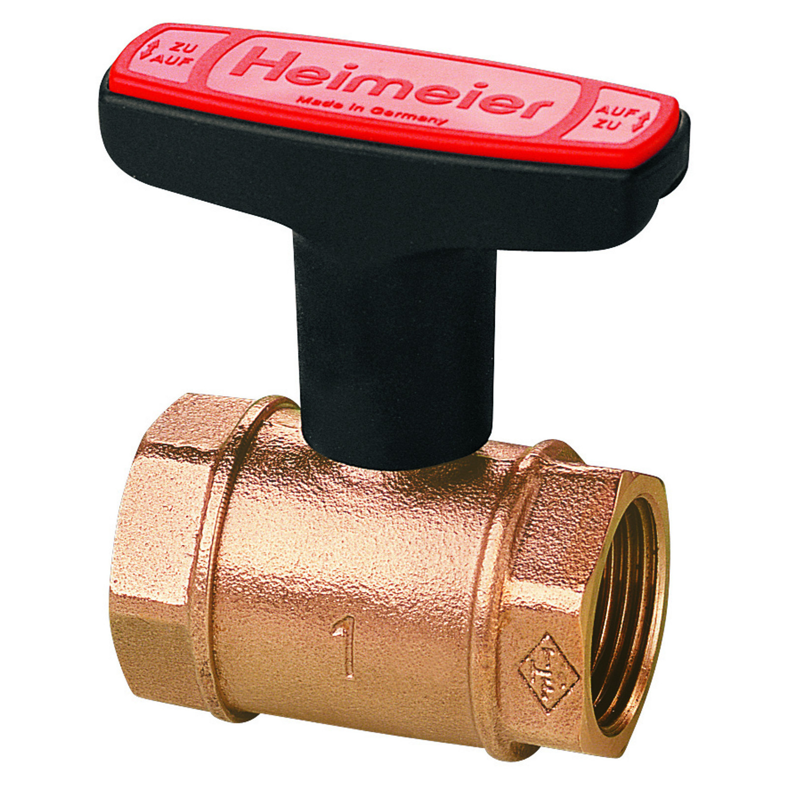 Heimeier Heizungs-Kugelhahn Globo H DN15 1/2 Zoll Rotguss Innengewinde T-Griff 120 Grad 10 bar 0600-02.000