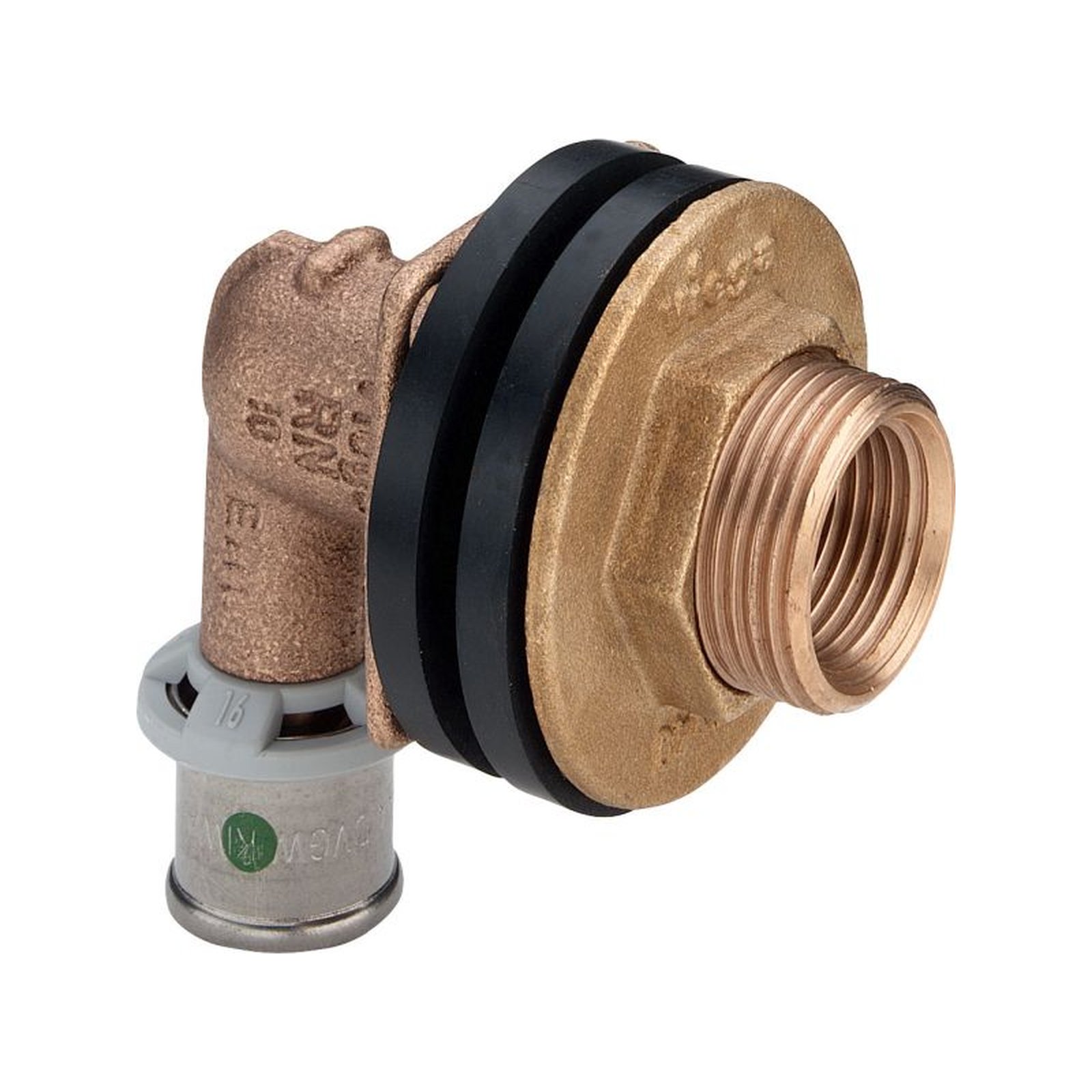 Viega Pressfitting Sanfix P 2132.11 Wanddurchführung 90 Grad 16 mm 1/2 Zoll IG 3/4 Zoll AG 25 mm 310738