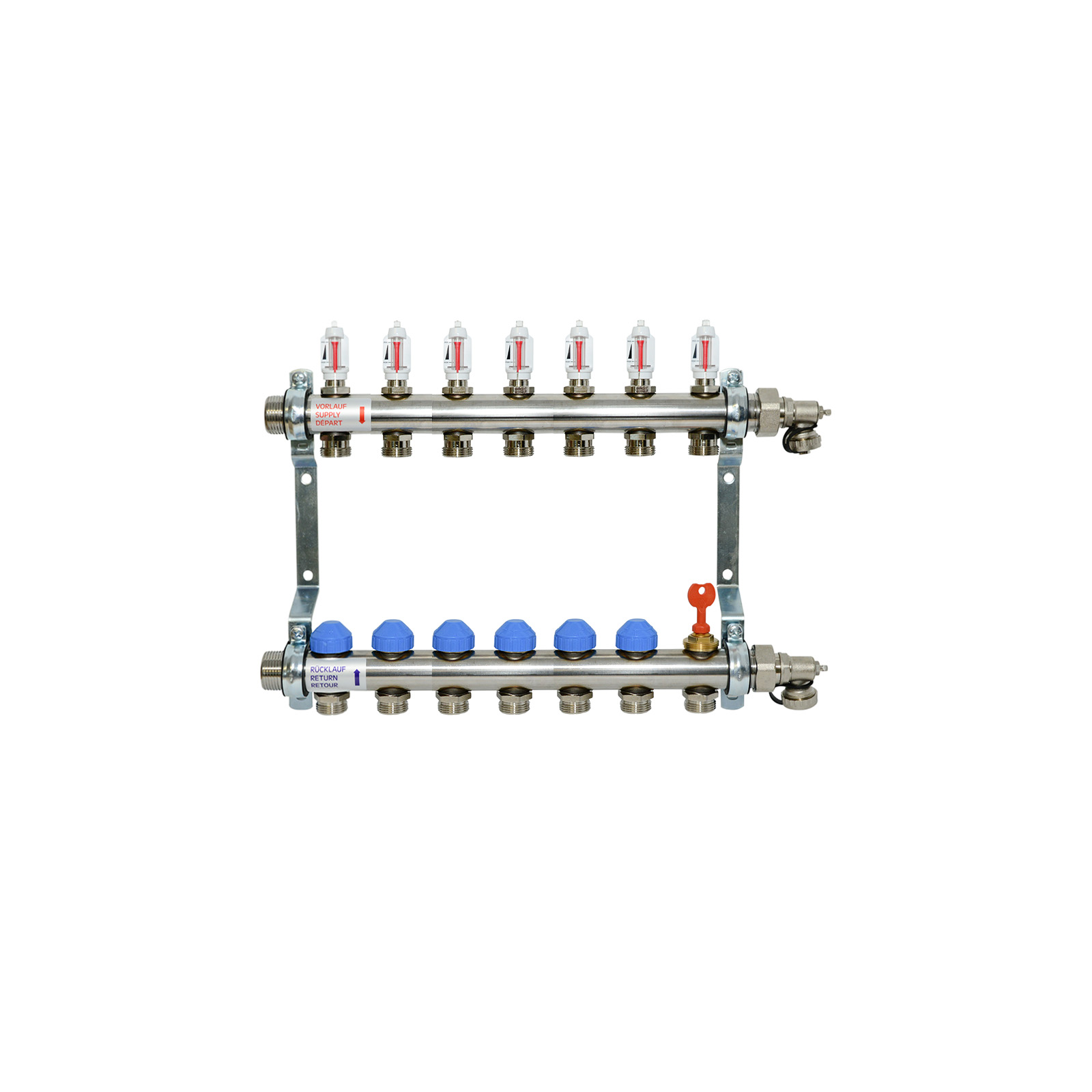 7-fach Heizkreisverteiler Premium selbstregulierend mit Durchflussanzeige Edelstahl