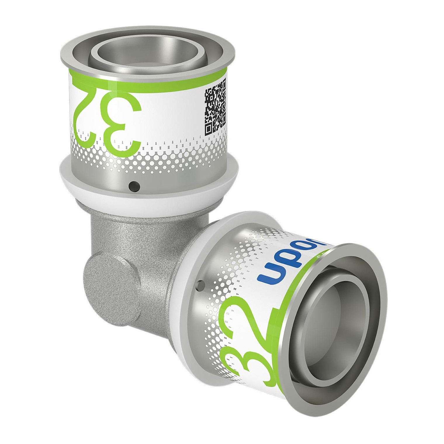 Uponor S-Press PLUS Winkel Pressmuffe 32 mm 90 Grad PPSU Messing verzinnt DVGW 1070526