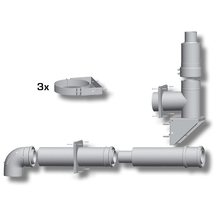 WOLF Paket Abgasleitung DN60/100 Fassade Edelstahl Wandhalterung 2651907Z01