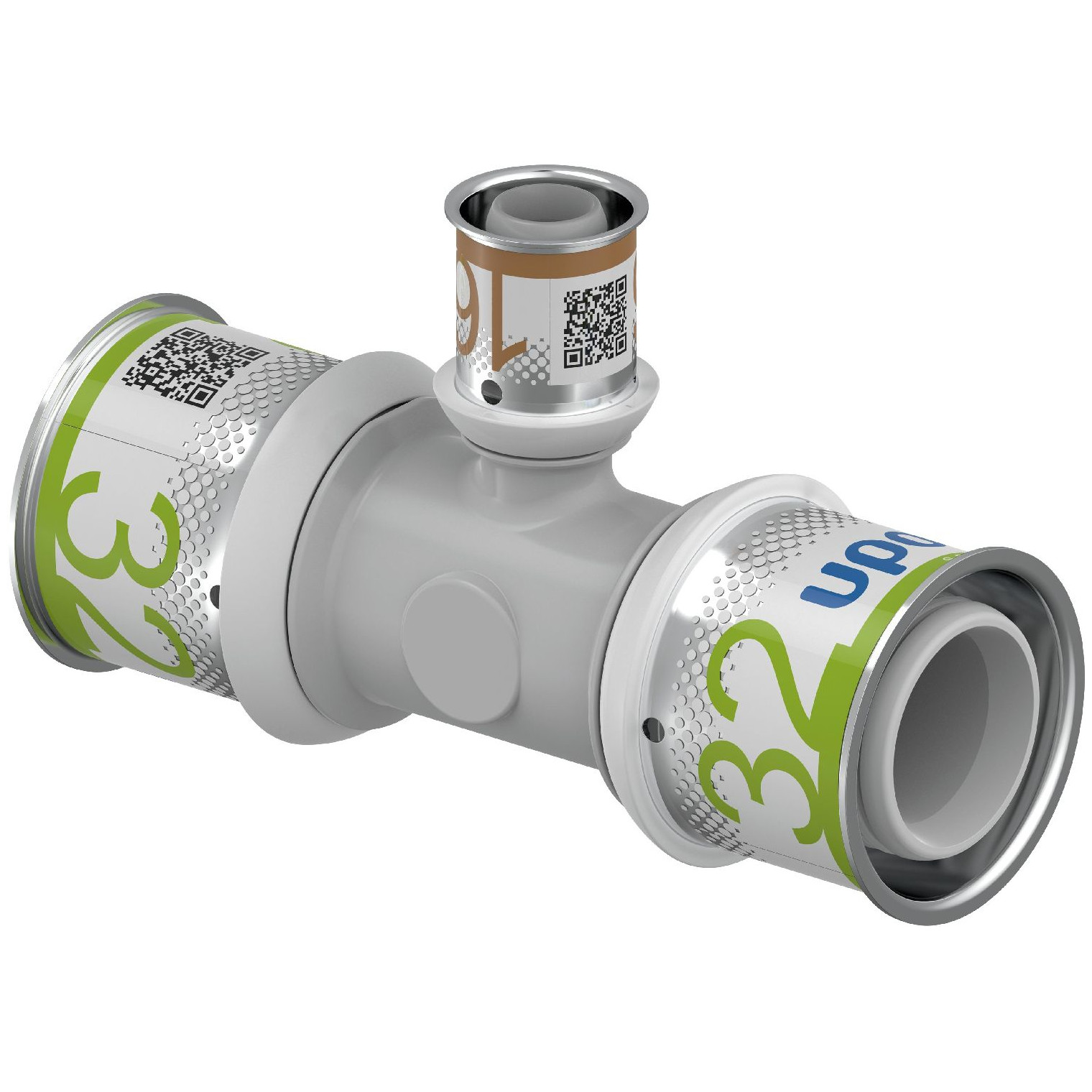 Uponor Fitting S-Press PLUS T-Stück reduziert PPSU 32-16-32 Edelstahl Presshülse 1039958