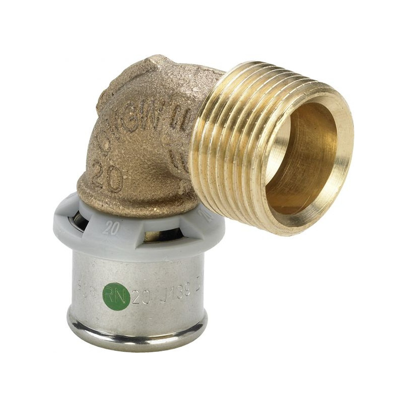 Viega Pressfitting Sanfix P 2114 Bogen 90 Grad 16mm x 3/4 Zoll AG Rotguss SC-Contur 444532