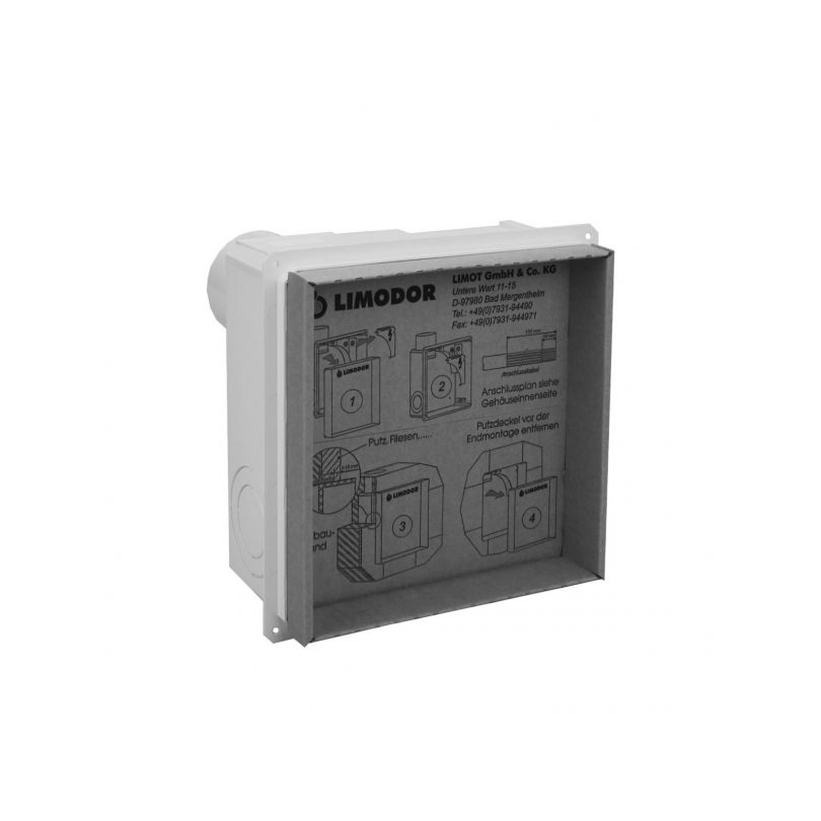LIMODOR Unterputzgehäuse compact H Einbaukasten Ausblas hinten DN80 Rückschlagklappe 80100