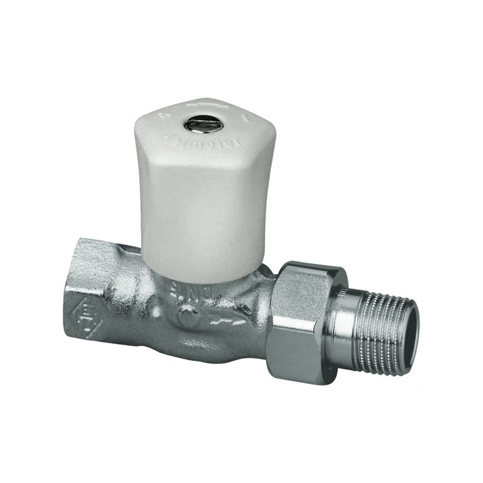 IMI Heimeier Hand-Regulierventil Mikrotherm 1-2 Zoll Rotguss vernickelt Kappe weiss 0122-02.500