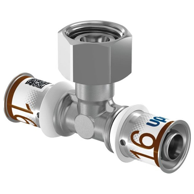 Uponor S-Press PLUS Fitting SK-T-Stück Geberit 16-G1-2-FT-16 Messing vernickelt 1070659