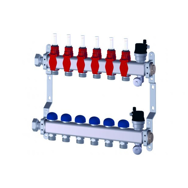 PURMO Fussbodenheizung Verteiler Premium line 11 Kreise Edelstahl Durchflussmengenmesser FBWMSST1140142P