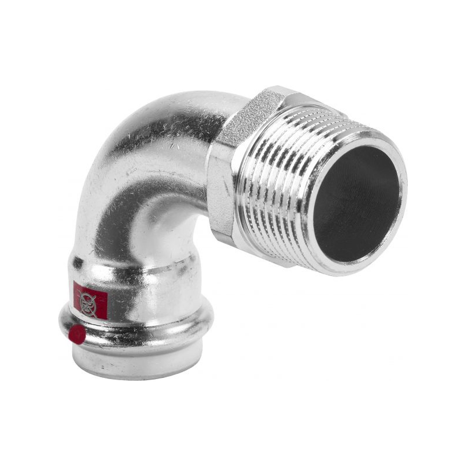 VIEGA Bogen Prestabo 90 Grad 1114 15 mm x R 1/2 Stahl unlegiert SC-Contur Mehrkant 558413 Bogen PRESTABO 90 Grad 1114, 558444 28x1, aus unlegiertem Stahl mit AG