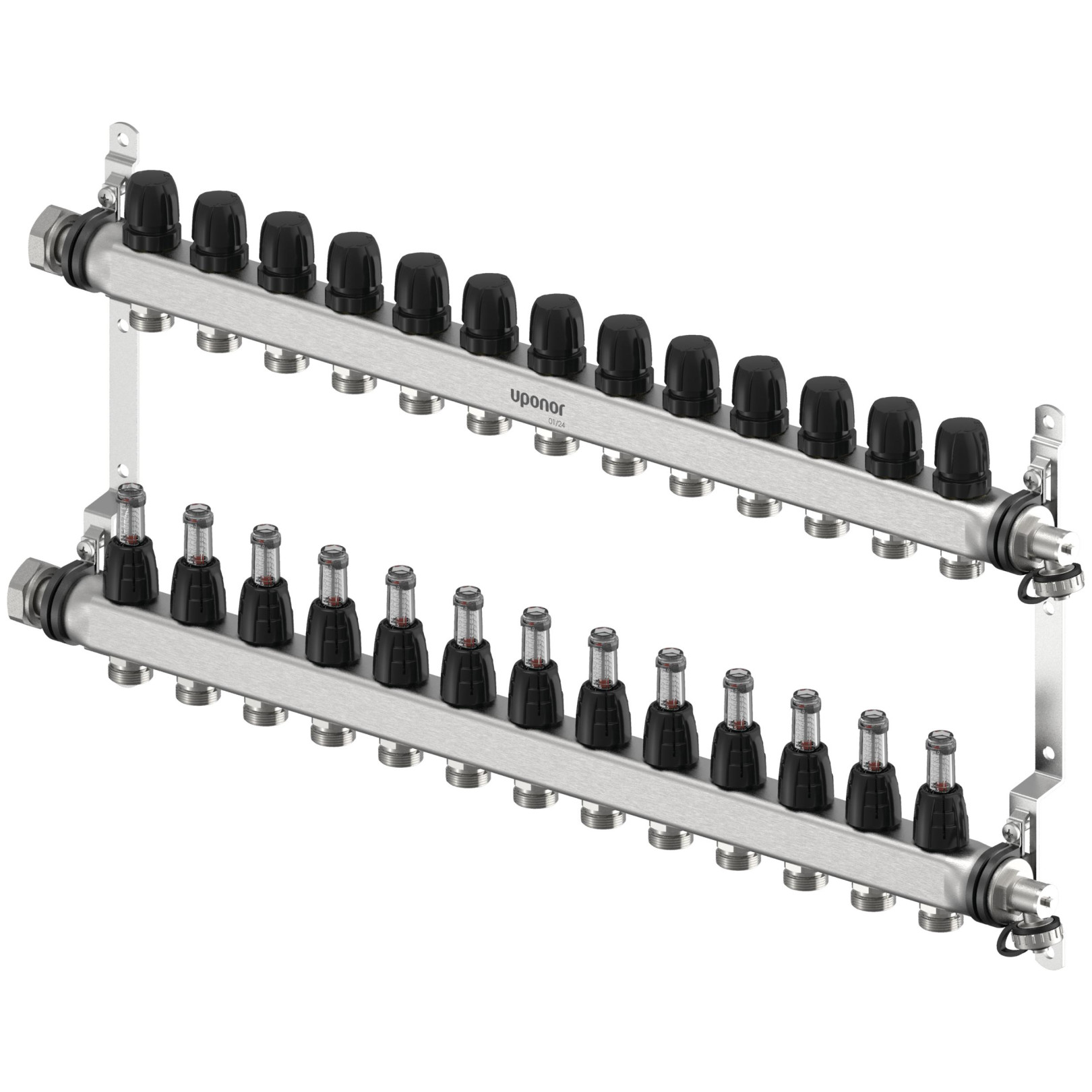 Uponor Fussbodenheizung Verteiler Vario S FM 13xG3-4 Euro G1 Edelstahl integrierte Ventile 1140844