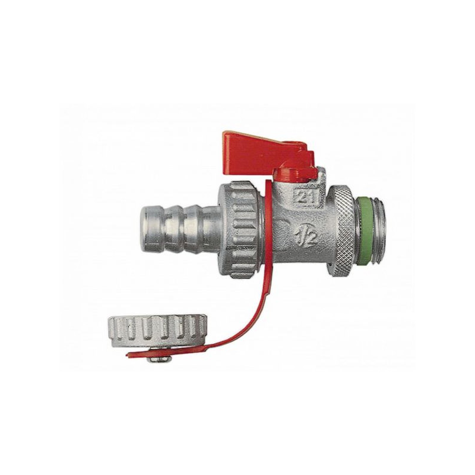 Afriso KFE-Hahn Messing vernickelt G1/2 PTFE-Dichtring Schlauchtülle 42407