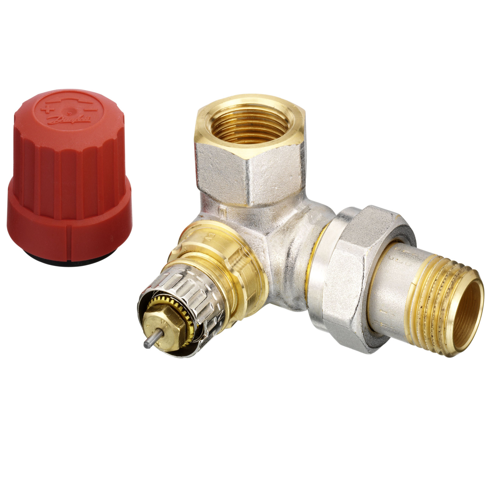 Danfoss Thermostatventil RA-N 15 Winkeleck rechts R 1/2 Voreinstellung Messing vernickelt 013G0233