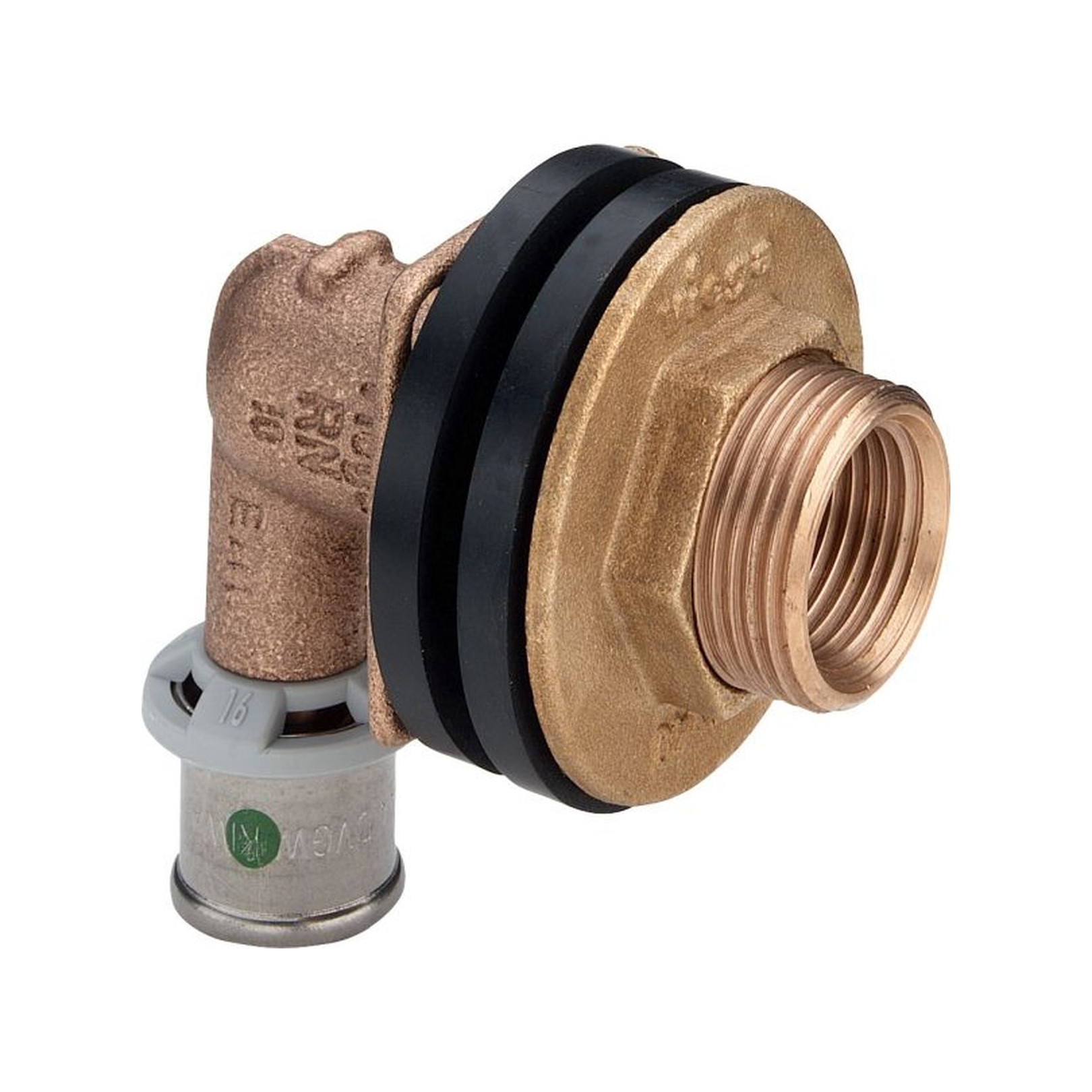 Viega Pressfitting Sanfix P 2132.11 Wanddurchführung 90 Grad 16 mm 1/2 Zoll IG 3/4 Zoll AG 25 mm 310738