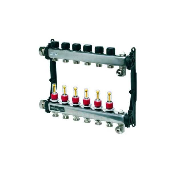 TECE Heizkreisverteiler TECEfloor Edelstahlverteiler 10 Heizkreise Durchflussanzeige poliert 1-Zoll IG 77310010