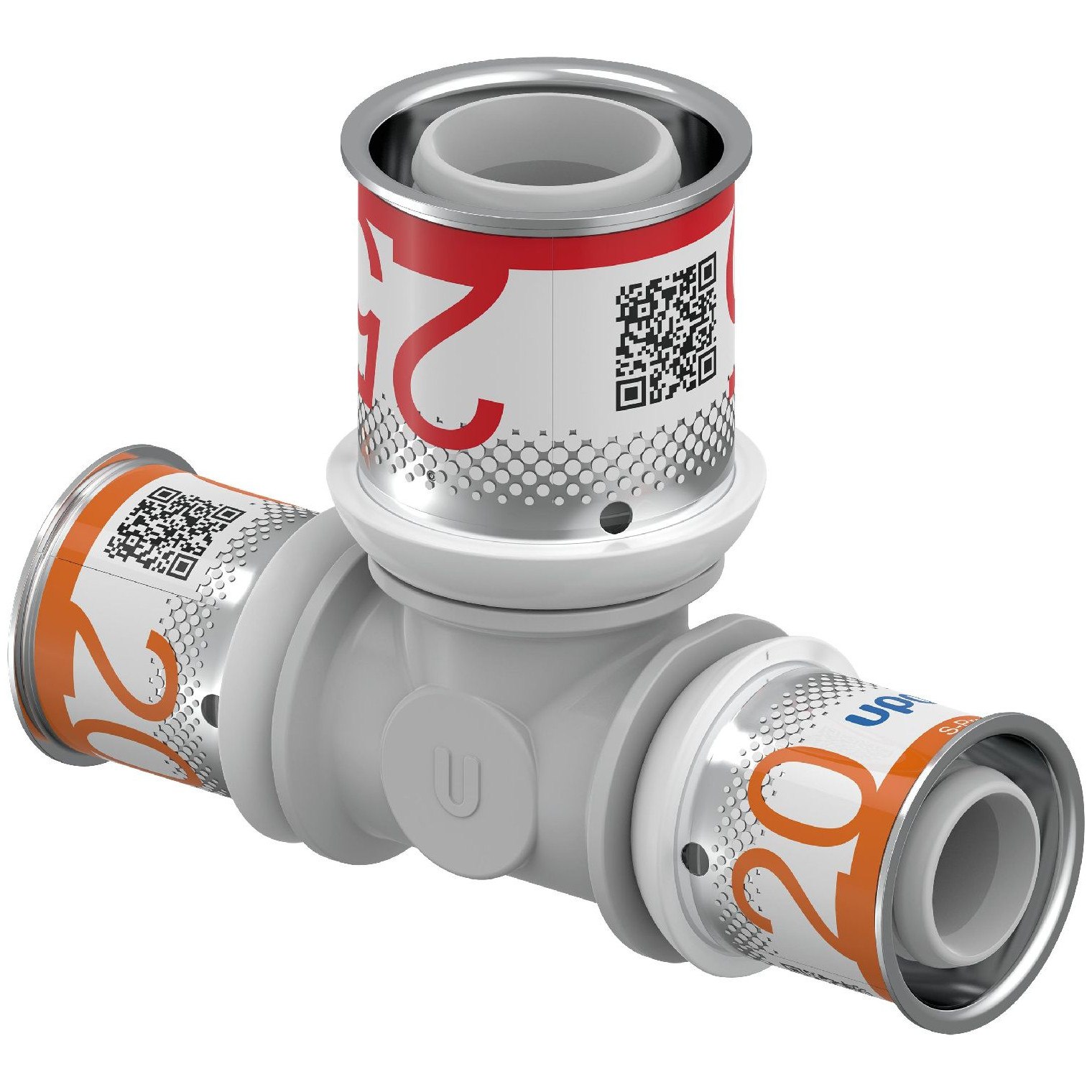 Uponor Verbundrohr Fitting S-Press PLUS T-Stück reduziert PPSU 20-25-20 Edelstahl Presshülse 1039952