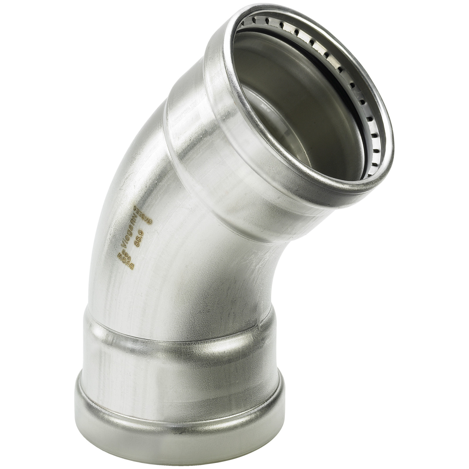 Viega Bogen 45 Grad Sanpress Inox 2326XLLF SC-Contur LABS-frei Edelstahl 64mm EPDM 664961